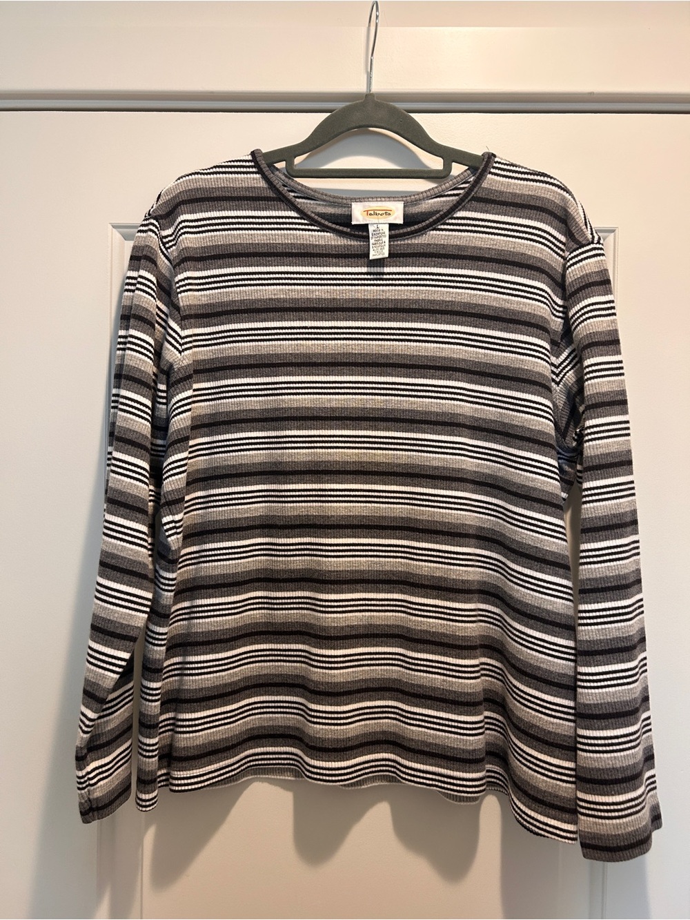 Talbots Black and White Striped Long-Sleeve Crew Top